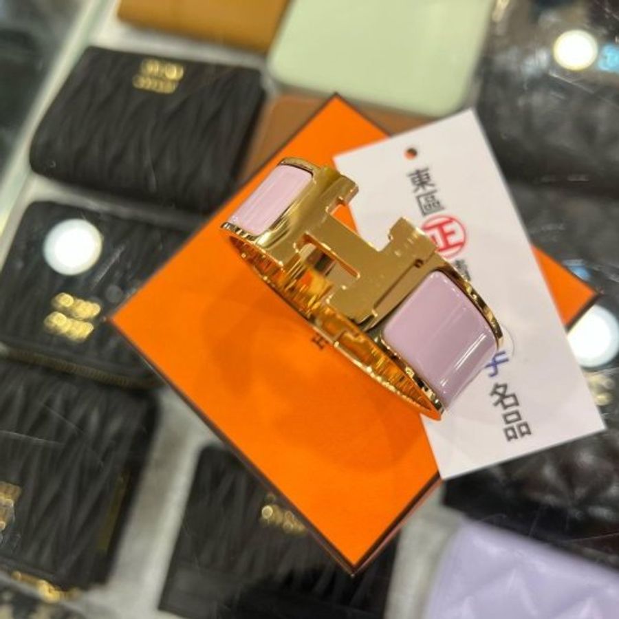 東區正精品㊣HERMES 愛馬仕粉色琺瑯金釦手環H手環中版 S號 RZ6179-1