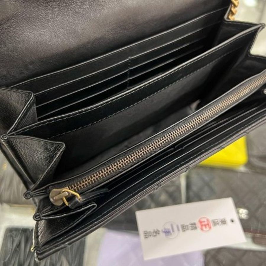 東區正精品㊣GUCCI Marmont Woc 黑色牛皮W紋GG金釦金鍊釦式翻蓋斜背包手拿包 RZ6185-3