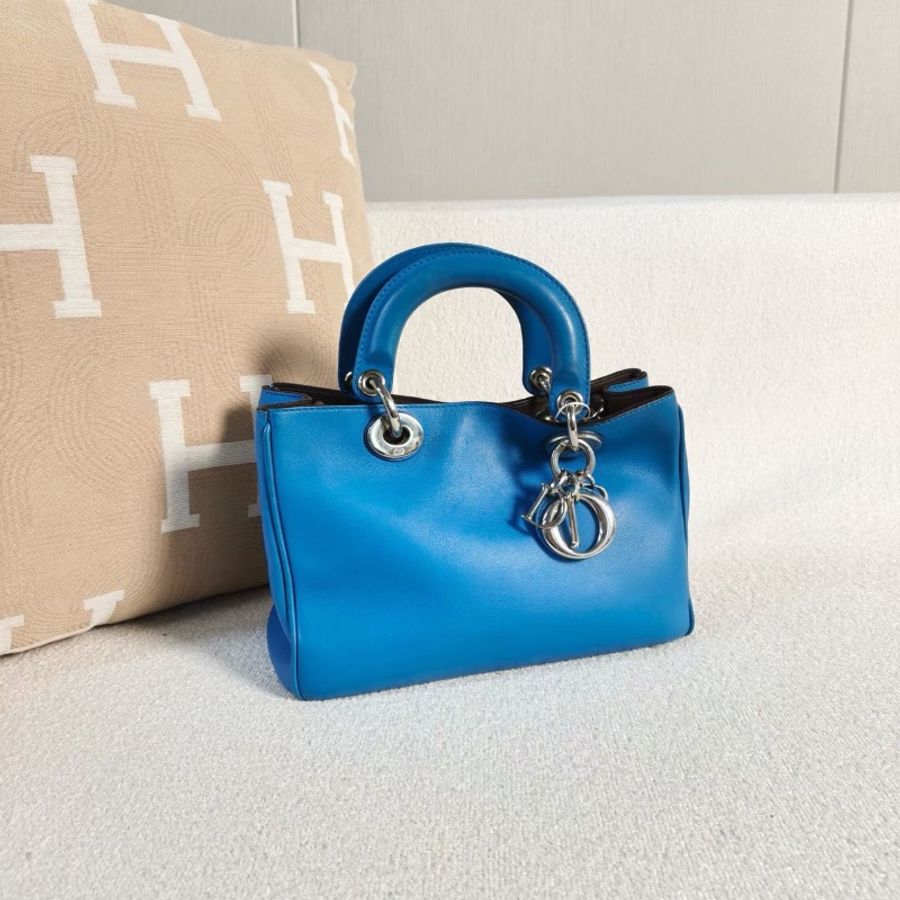 Dior vip小號手提斜背包藍色牛皮 22*16*10 98新保卡塵袋-5