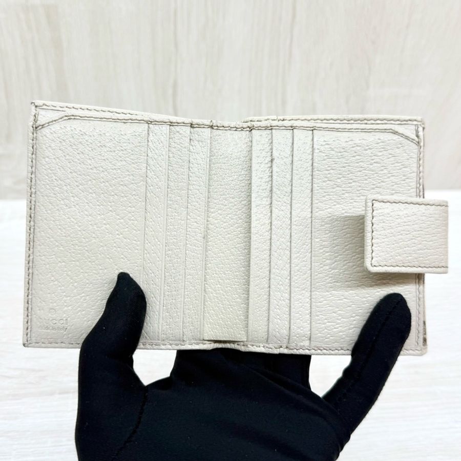 GUCCI米白色拼帆布紅綠蝴蝶結CANVAS PRINCY短夾-8