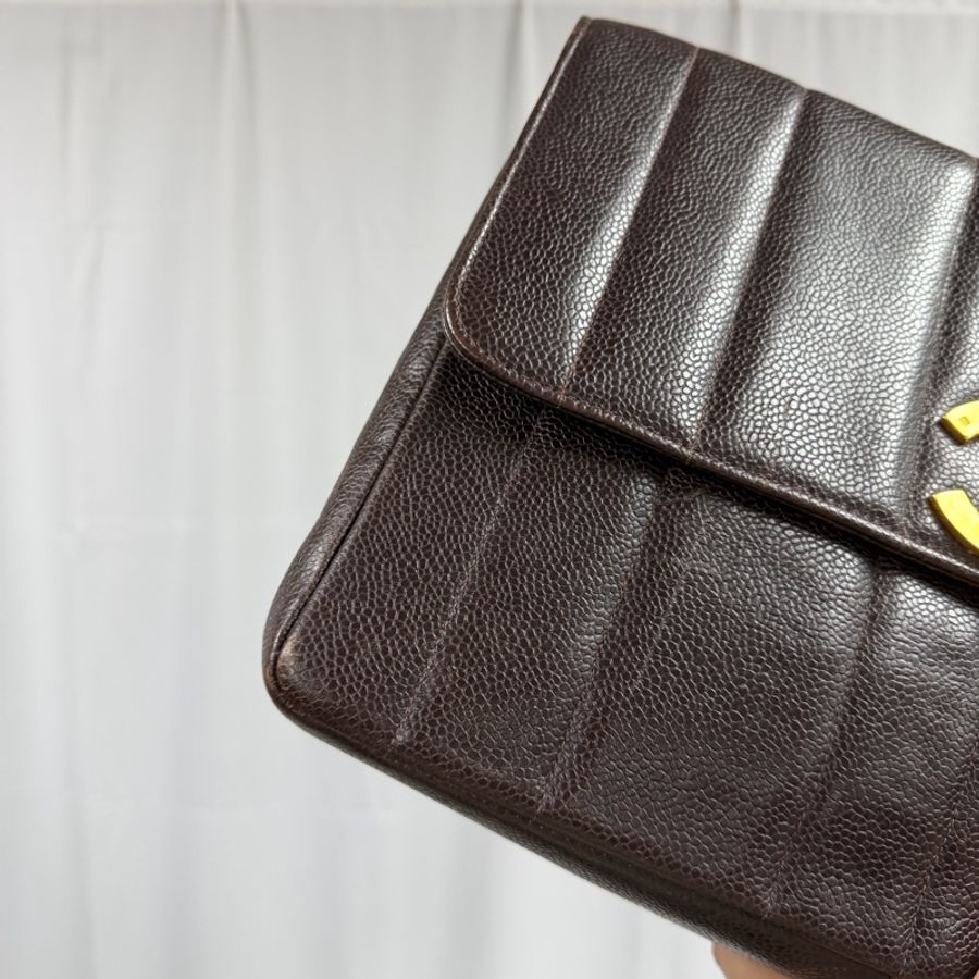 Chanel 中古 大CC 貝嫂Jumbo 巧克力 魚子醬 大金扣 豎紋-6