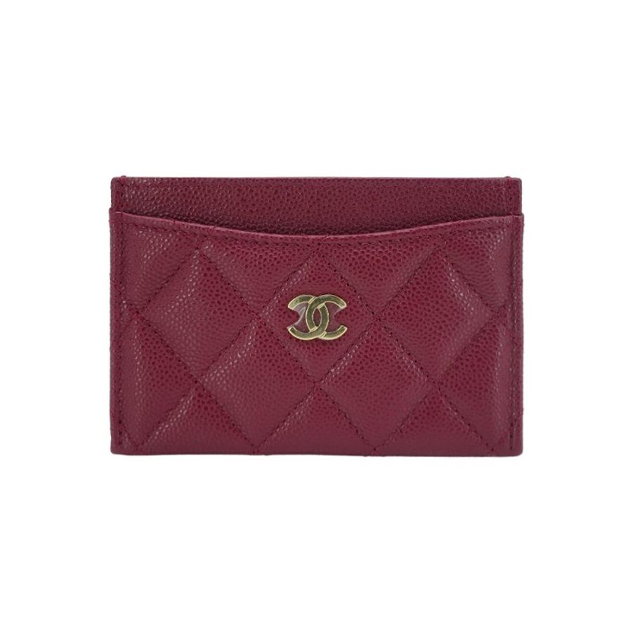 Chanel 展示品 菱格粒紋牛皮金logo卡套/卡夾(AP0213-酒紅)-0