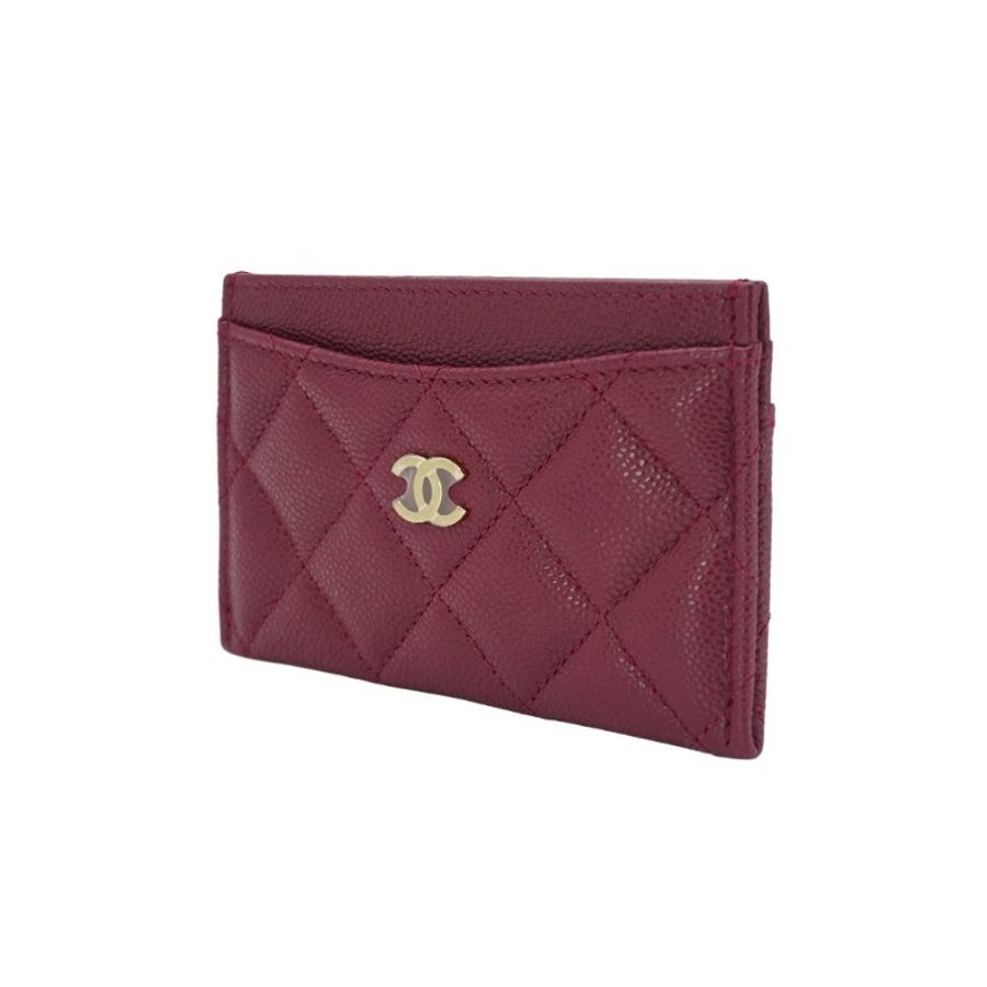 Chanel 展示品 菱格粒紋牛皮金logo卡套/卡夾(AP0213-酒紅)-1