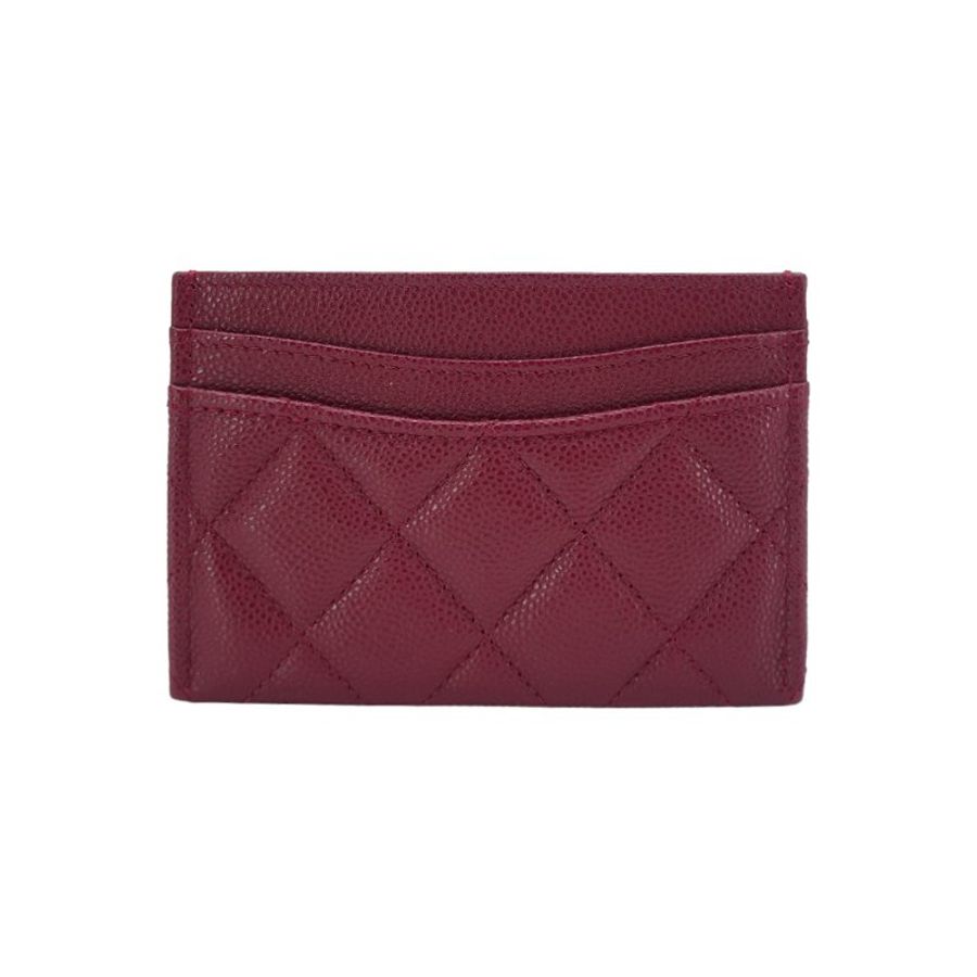 Chanel 展示品 菱格粒紋牛皮金logo卡套/卡夾(AP0213-酒紅)-2