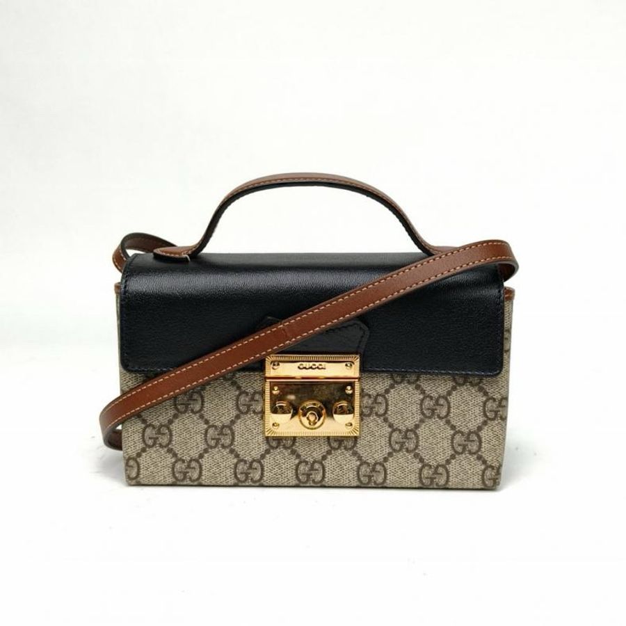 GUCCI Padlock鎖頭包手提方盒子Mini18老花牛皮/PVC金扣-0
