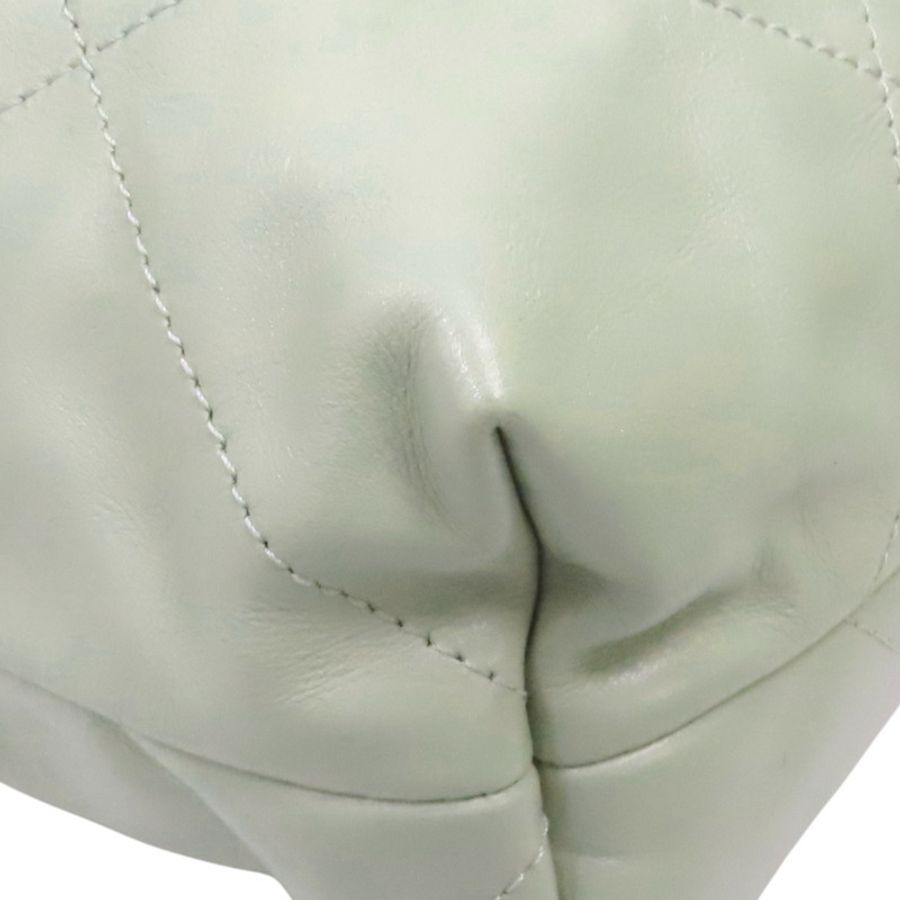 淺綠色 牛皮 CHANEL 22 MEDIUM 鍊帶 肩背包 銀扣【CHANEL 香奈兒】 AS3261-13