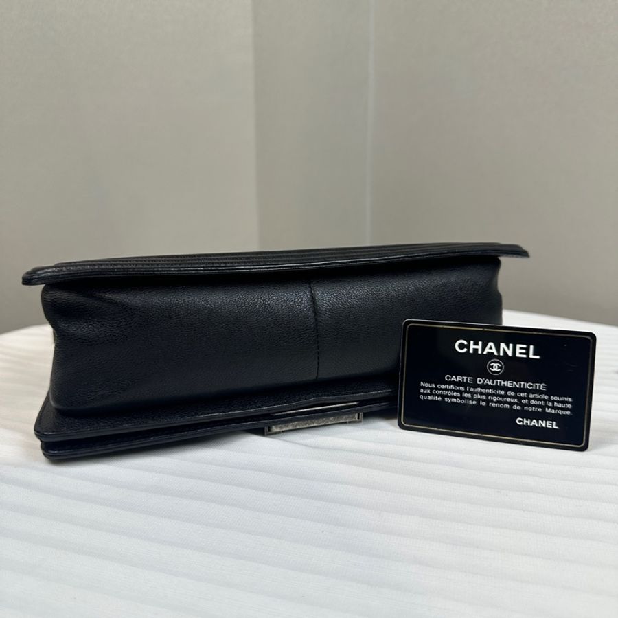 香奈兒/Chanel Leboy 黑色銀扣菱格紋中號牛皮肩背斜背包 25x8x15cm-2