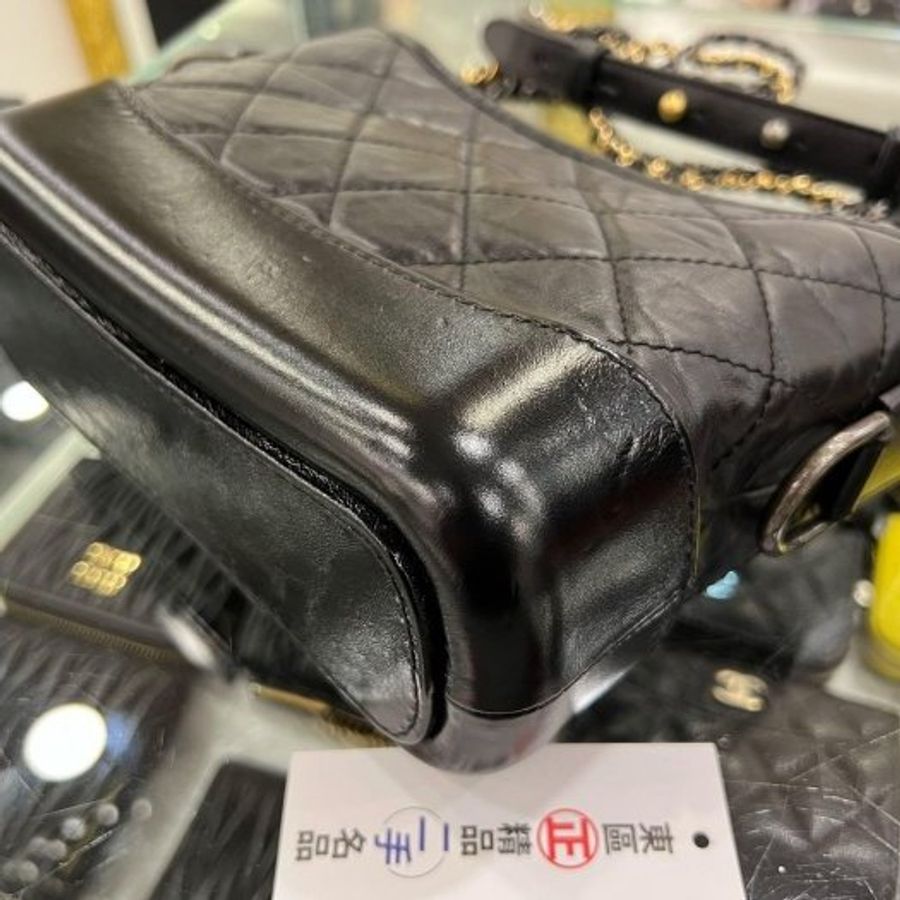 東區正精品㊣CHANEL A91810 香奈兒黑色牛皮金銀雙色皮穿鍊帶流浪包肩背包斜背包小款 RZ6188-7