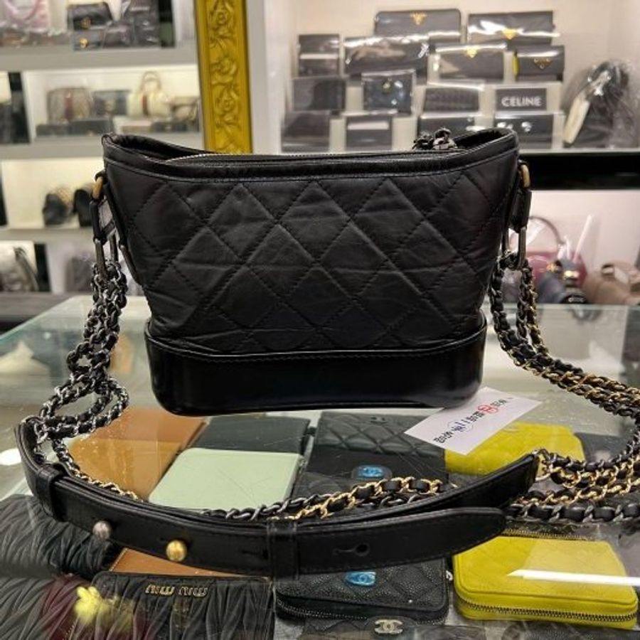 東區正精品㊣CHANEL A91810 香奈兒黑色牛皮金銀雙色皮穿鍊帶流浪包肩背包斜背包小款 RZ6188-8
