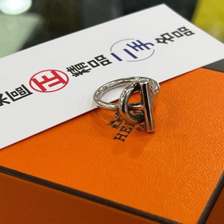 東區正精品㊣HERMES Echappée 925 愛馬仕純銀小Q圓型T字釦環戒指 50號RZ6186-1