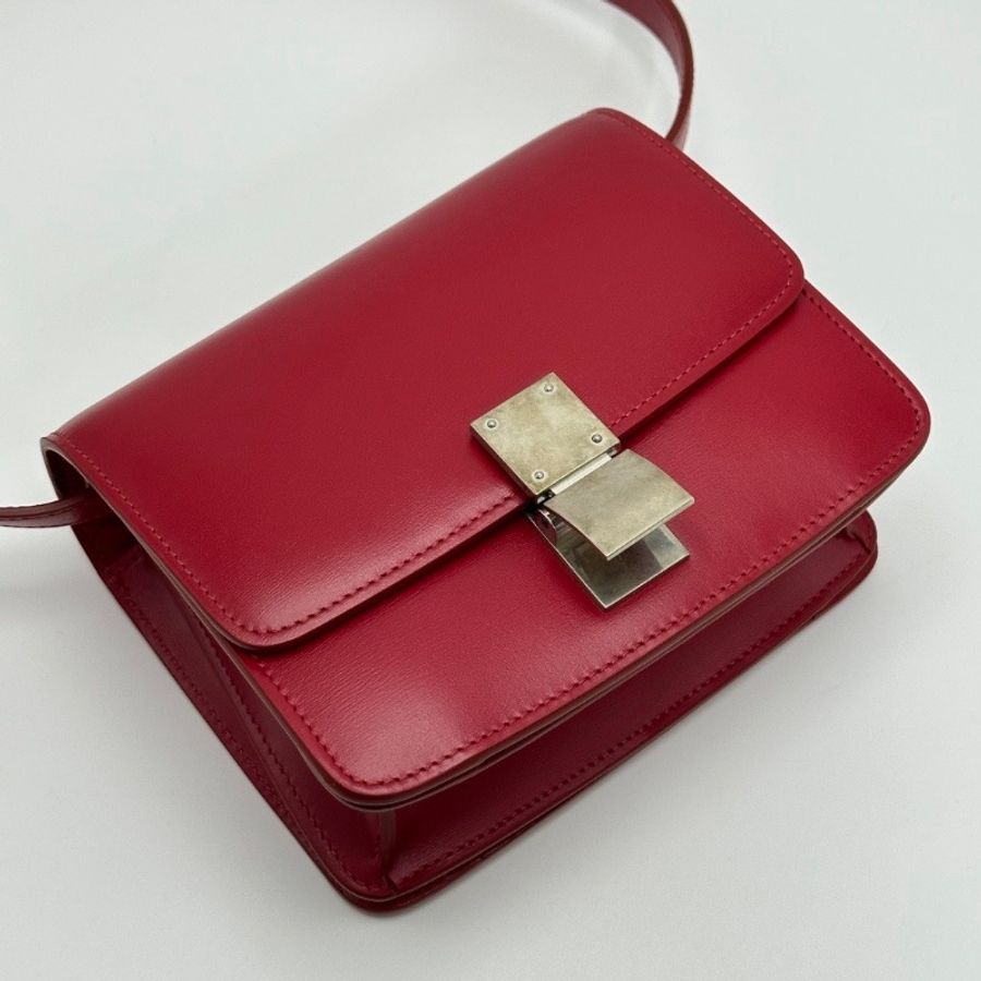 CELINE 紅色銀扣Box小號肩背斜背包16.5*14*6 99新配件塵袋-2