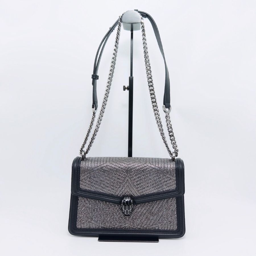 BVLGARI Serpenti DiamondBlast 黑色蛇頭肩背斜背包24*16*5 98新配件塵袋-1