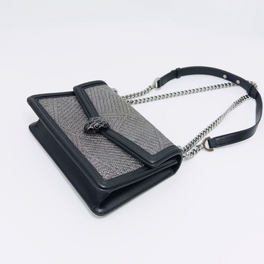 BVLGARI Serpenti DiamondBlast 黑色蛇頭肩背斜背包24*16*5 98新配件塵袋-3