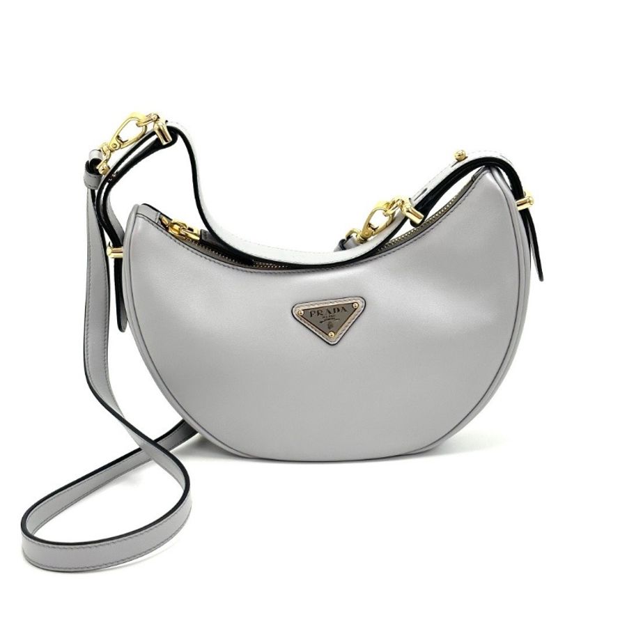 PRADA 霧霾藍金扣肩背斜背月亮包24*14*7 99新配件塵袋-5