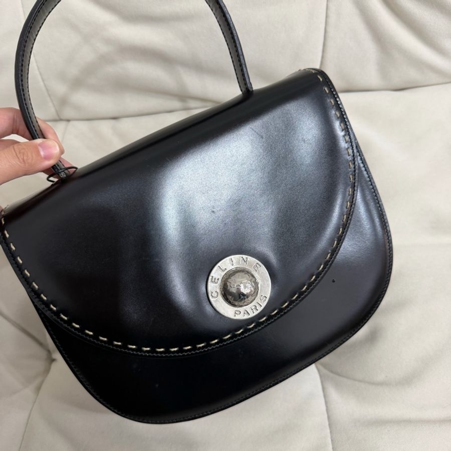celine 黑色 搪瓷皮 銀色星球 外縫線 中古 Kelly-0