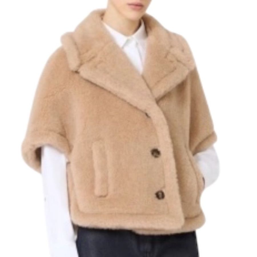 🎊新年特賣🧧Max Mara 女款 Corvino4 羊駝羊絨絲質披風斗篷外套 米色 S-M/M-L-4