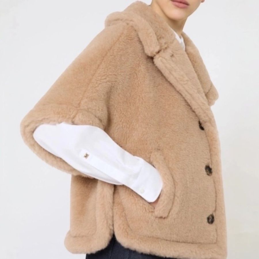 🎊新年特賣🧧Max Mara 女款 Corvino4 羊駝羊絨絲質披風斗篷外套 米色 S-M/M-L-5