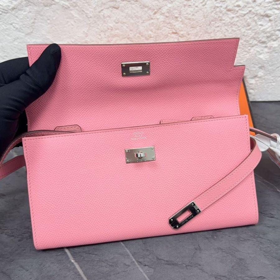 🌈Hermes💗Kelly Wallet💗1Q奶昔粉銀扣🌟99.8新閑置🌈Epsom皮🌟長銀包🌟愛馬仕🌟-1
