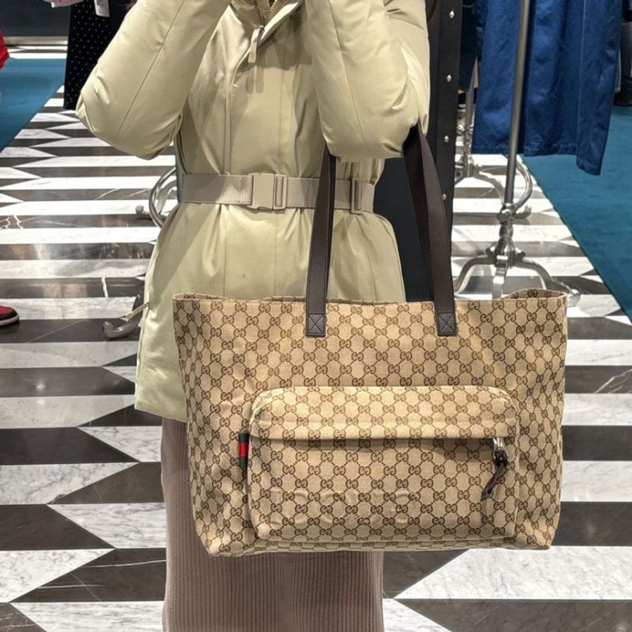 🎊新年特賣🧧Gucci 802166 GG Shopper 大款托特包 米色及烏木色-15