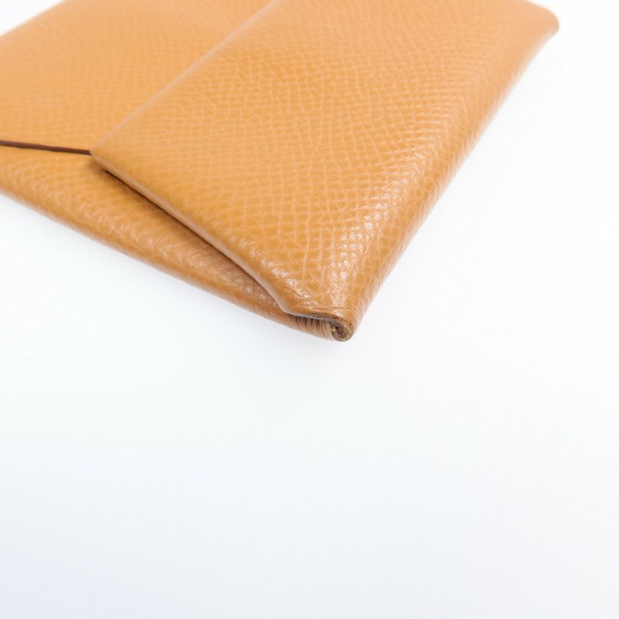 HERMES Epsom皮革Bastia銀扣零錢包Gold-11