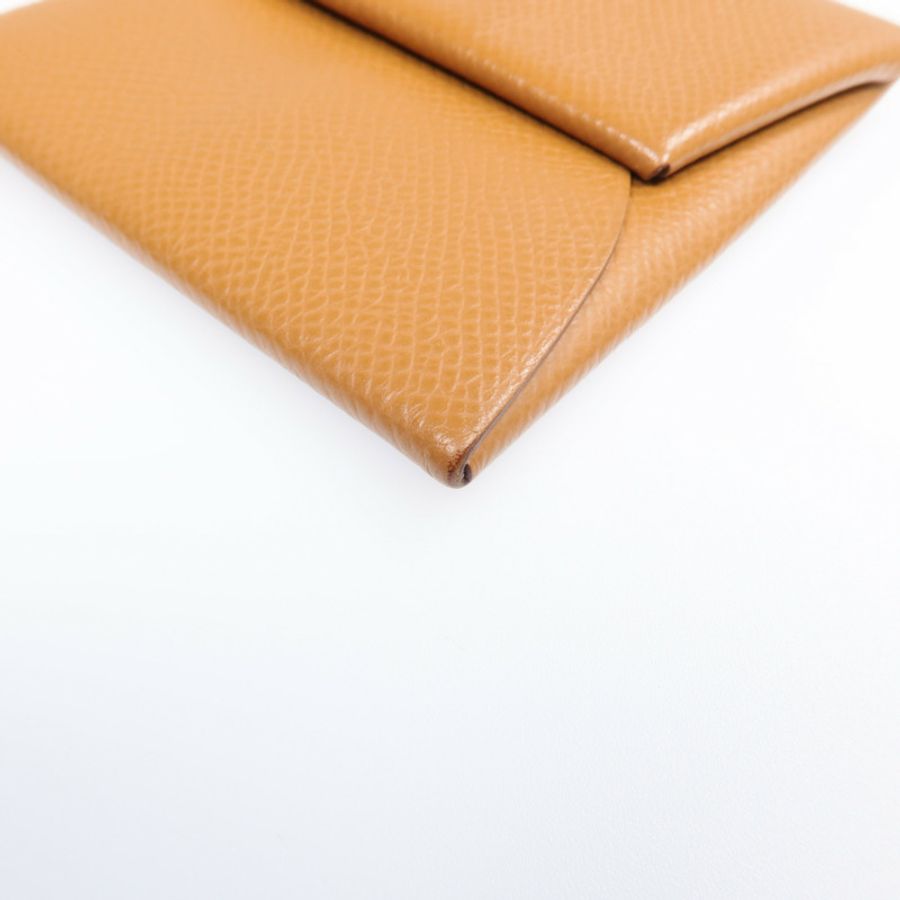 HERMES Epsom皮革Bastia銀扣零錢包Gold-12
