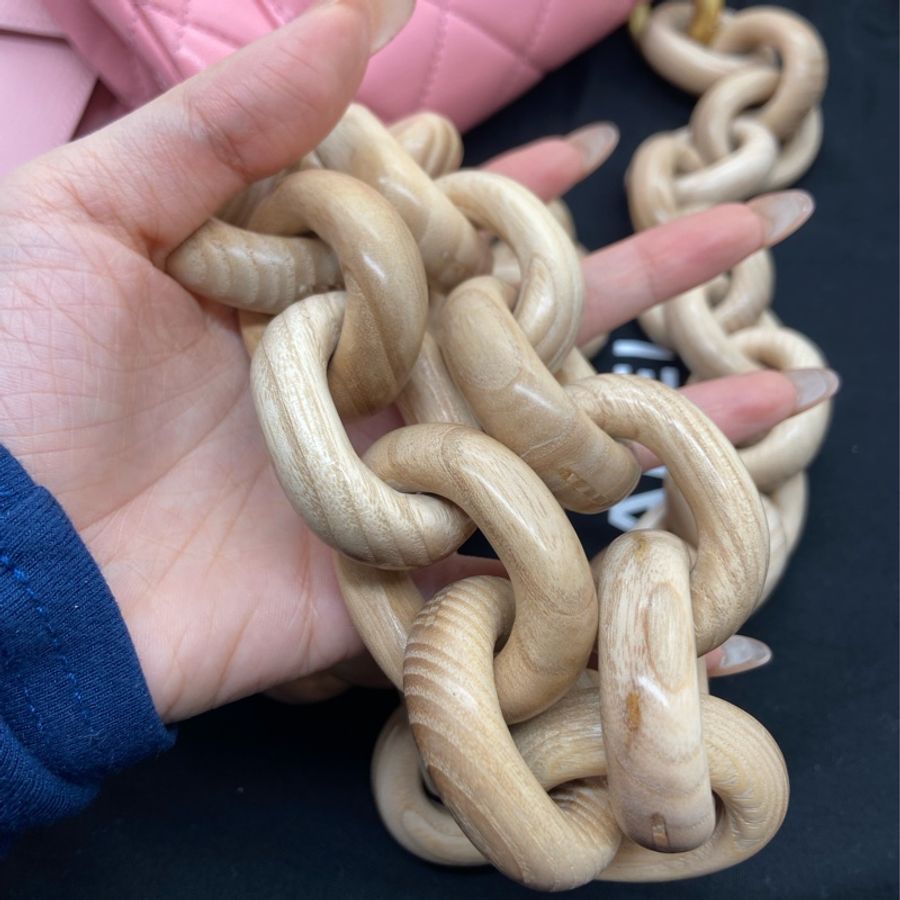 香奈兒 Chanel mini 粉色金扣羊皮木鏈條包芯片-9