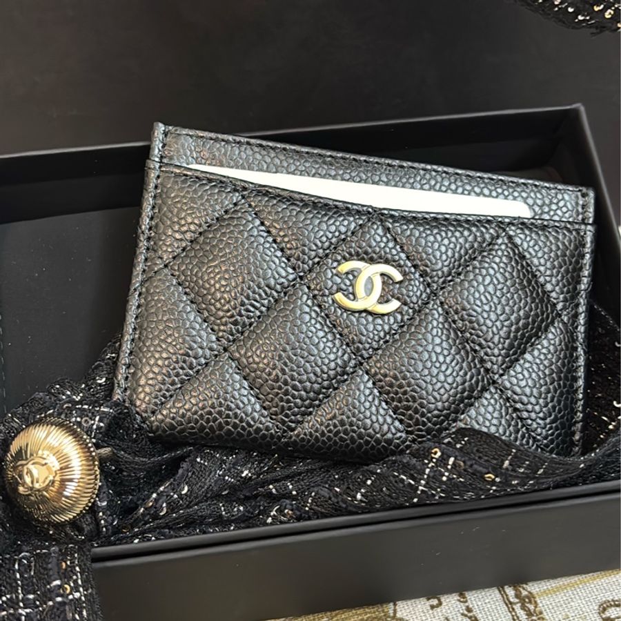 Chanel 經典黑金荔枝牛皮卡包-2