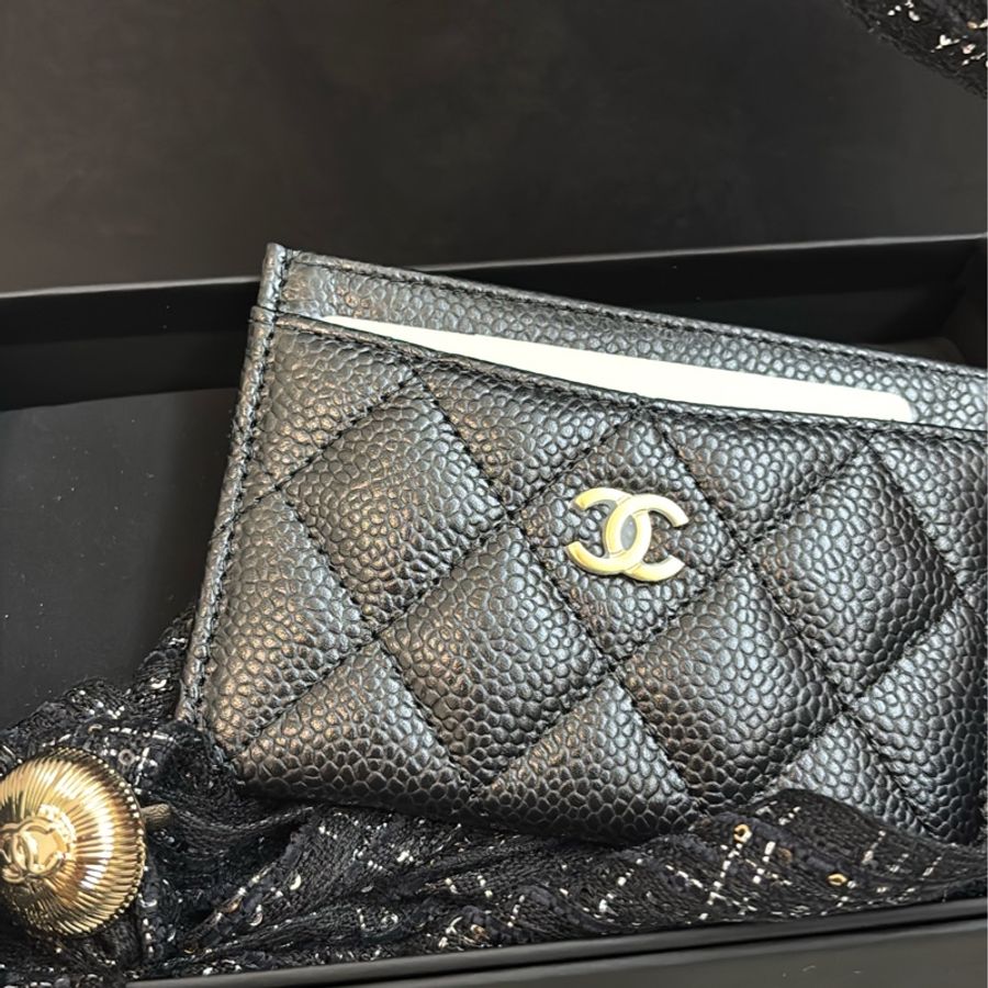 Chanel 經典黑金荔枝牛皮卡包-8