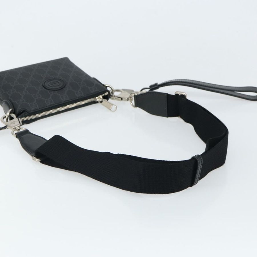 【日本直送】GUCCI GG Supreme 單肩包 PVC 黑色銀色 正品 157567SAV-6
