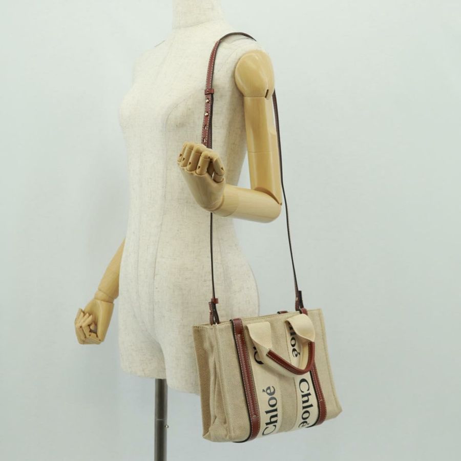 【日本直送】Chloe Woody 手提包 帆布 兩用 米色 金色 正品 am10533V-23