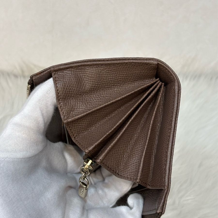 Tods 摩卡色 灰色 EPSOM 牛皮 金牌 拉鍊 長夾 皮夾 錢包 發財包-19