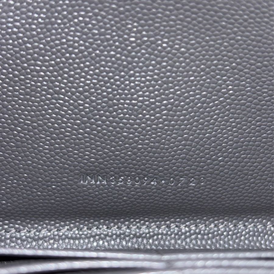 YSL 358094 LOGO 大象灰荔枝皮 銀釦 發財包拉鍊夾信用卡零錢包長夾皮夾發財包-34