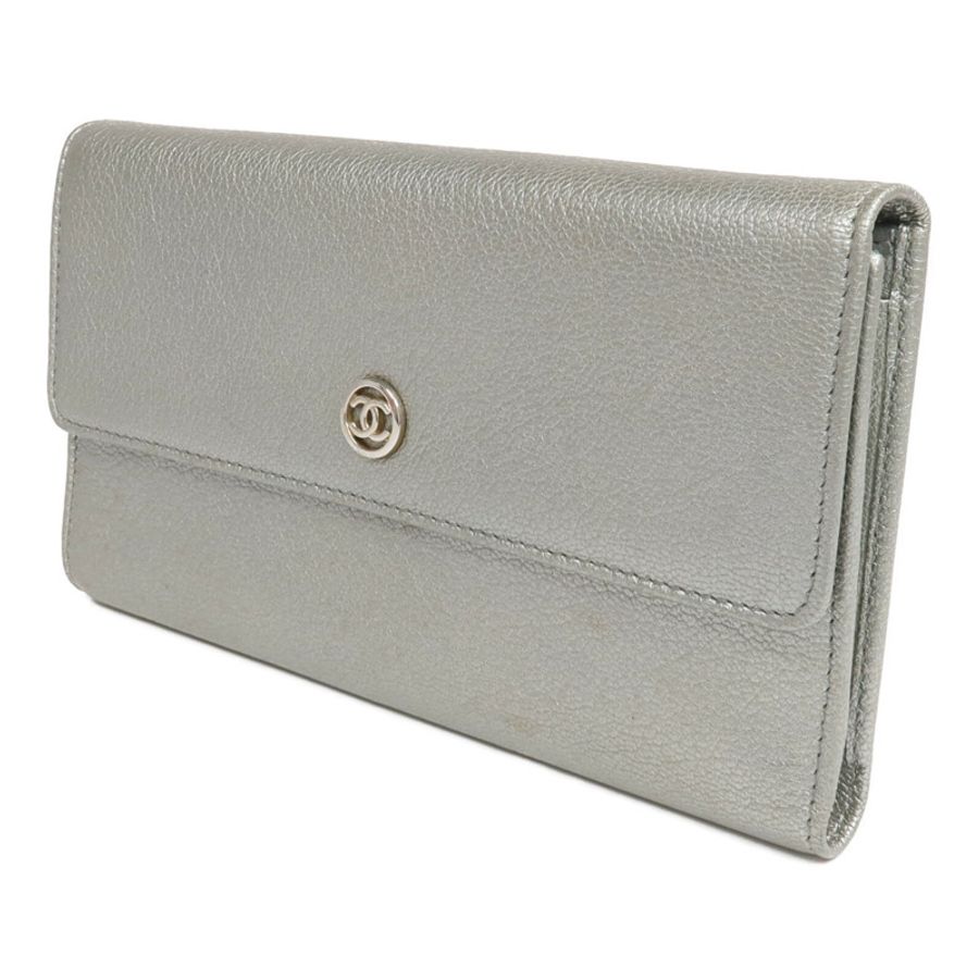 CHANEL 牛皮皮革Long Wallet銀扣長錢包-2