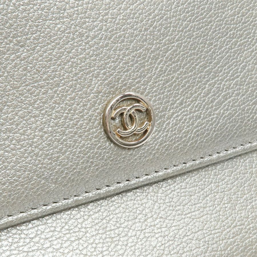 CHANEL 牛皮皮革Long Wallet銀扣長錢包-10