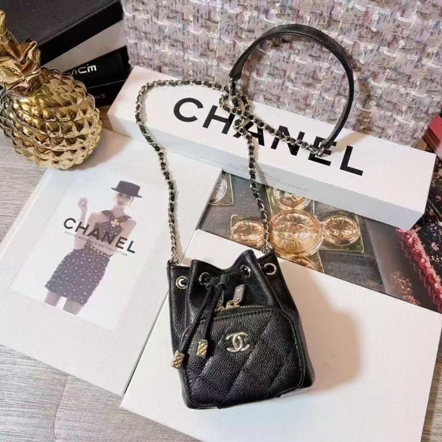 99🆕 CHANEL / 香奈兒 小尺寸 迷你 22B秋冬 菱格皮穿鏈 抽繩水桶 魚子醬牛皮 超迷你 超可愛🉐-5