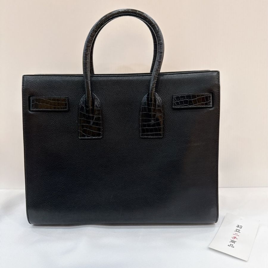 莉亞精品♡ YSL 牛皮手提風琴包黑皮革 二手-3
