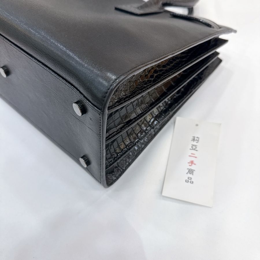 莉亞精品♡ YSL 牛皮手提風琴包黑皮革 二手-9