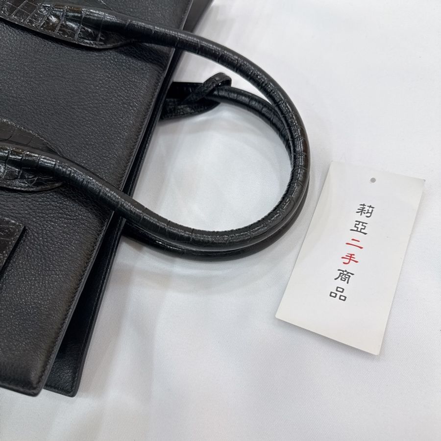 莉亞精品♡ YSL 牛皮手提風琴包黑皮革 二手-14