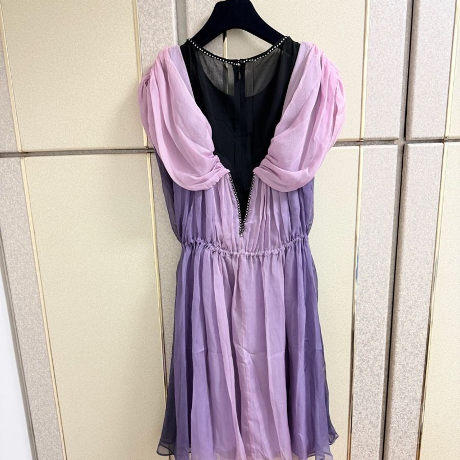 2）全新黃淑琦正品紫色拼接腰抽繩洋裝 S號-1