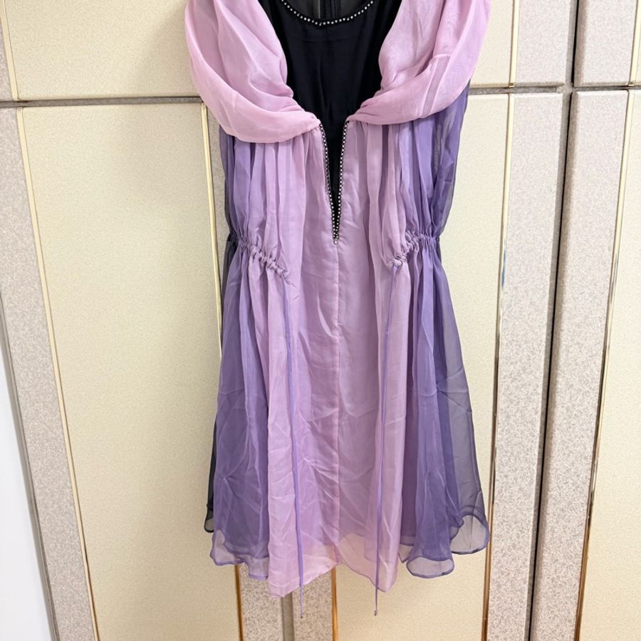 2）全新黃淑琦正品紫色拼接腰抽繩洋裝 S號-4