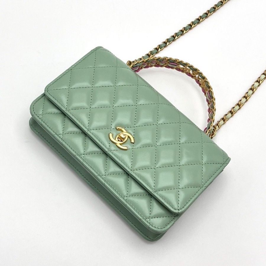 CHANEL236P薄荷綠 彩虹手柄手提肩背斜背包19*12*4 95新 配件塵袋-6
