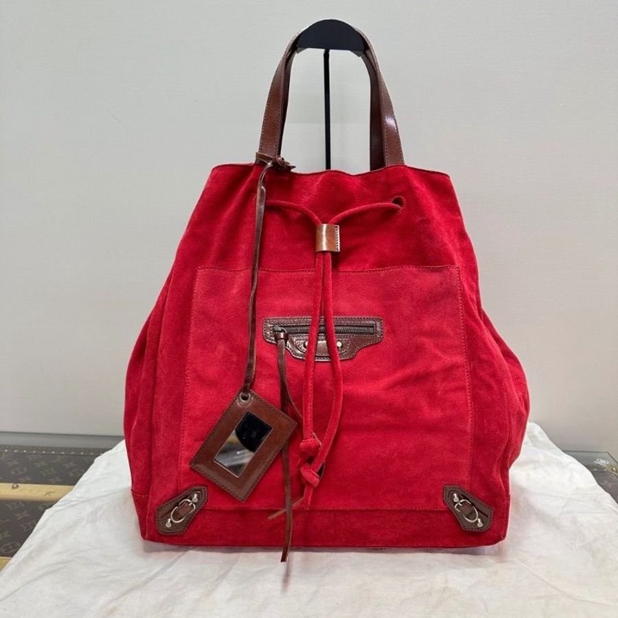 BALENCIAGA 紅棕拼色 麂皮手提托特包33*39*20 9新 配件塵袋-1