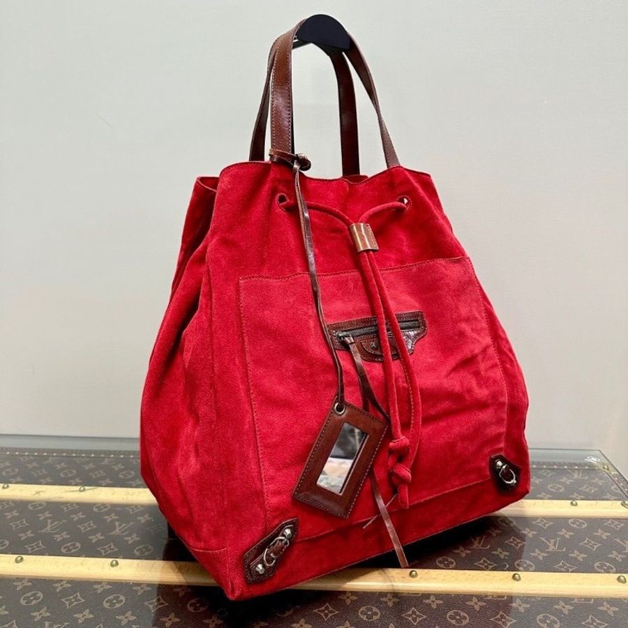 BALENCIAGA 紅棕拼色 麂皮手提托特包33*39*20 9新 配件塵袋-5