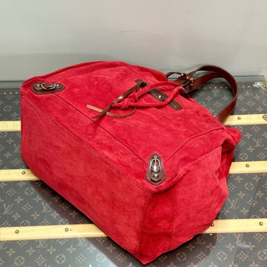 BALENCIAGA 紅棕拼色 麂皮手提托特包33*39*20 9新 配件塵袋-6