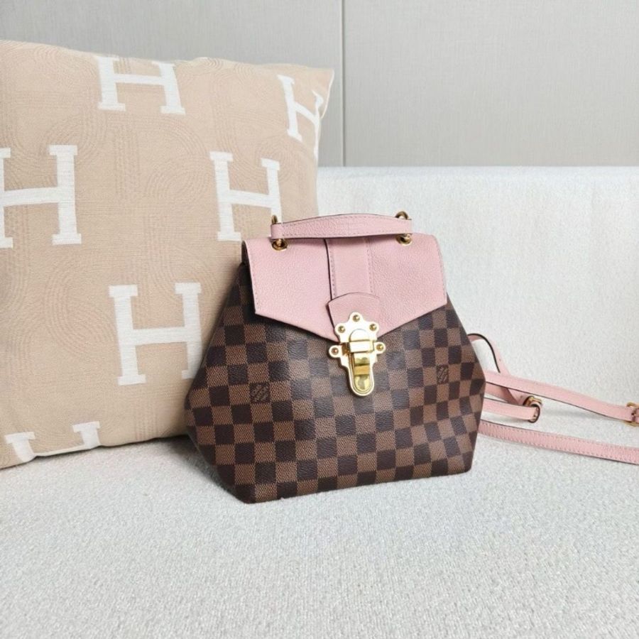 LV Clapton後背包 棕棋盤格拼粉色 金扣20*21*11 9新配件塵袋-3