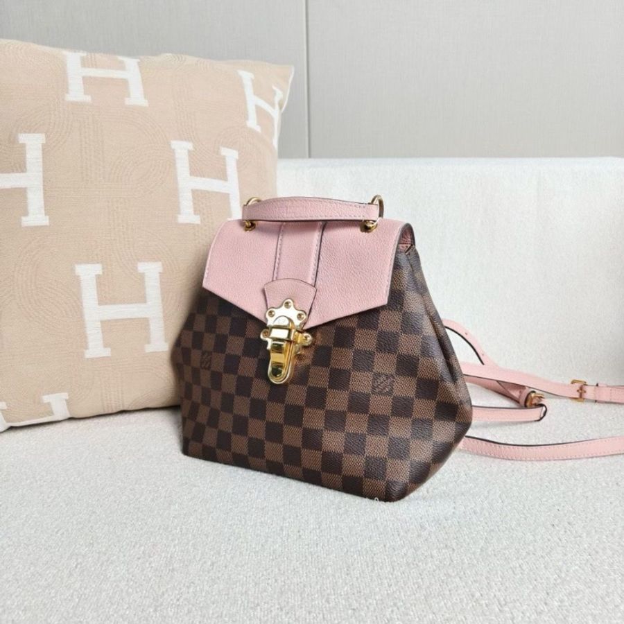LV Clapton後背包 棕棋盤格拼粉色 金扣20*21*11 9新配件塵袋-6