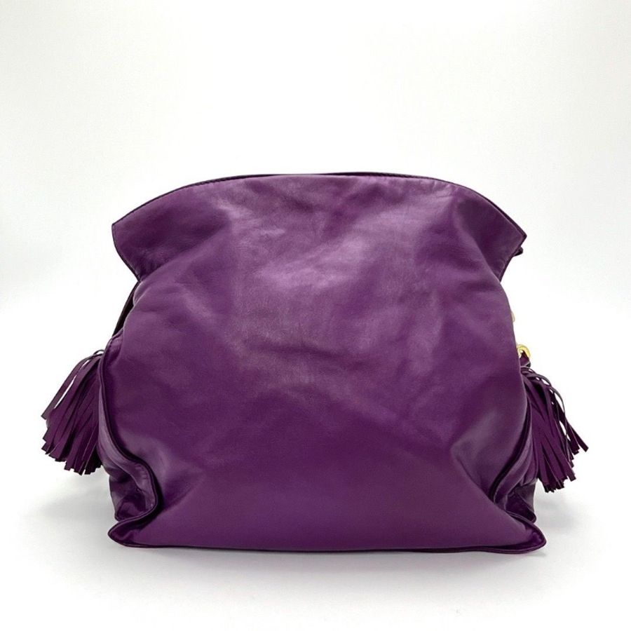 LOEWE FIamenco系列紫色 流蘇福袋肩背斜背包28*26*10 9新 配件塵袋-4