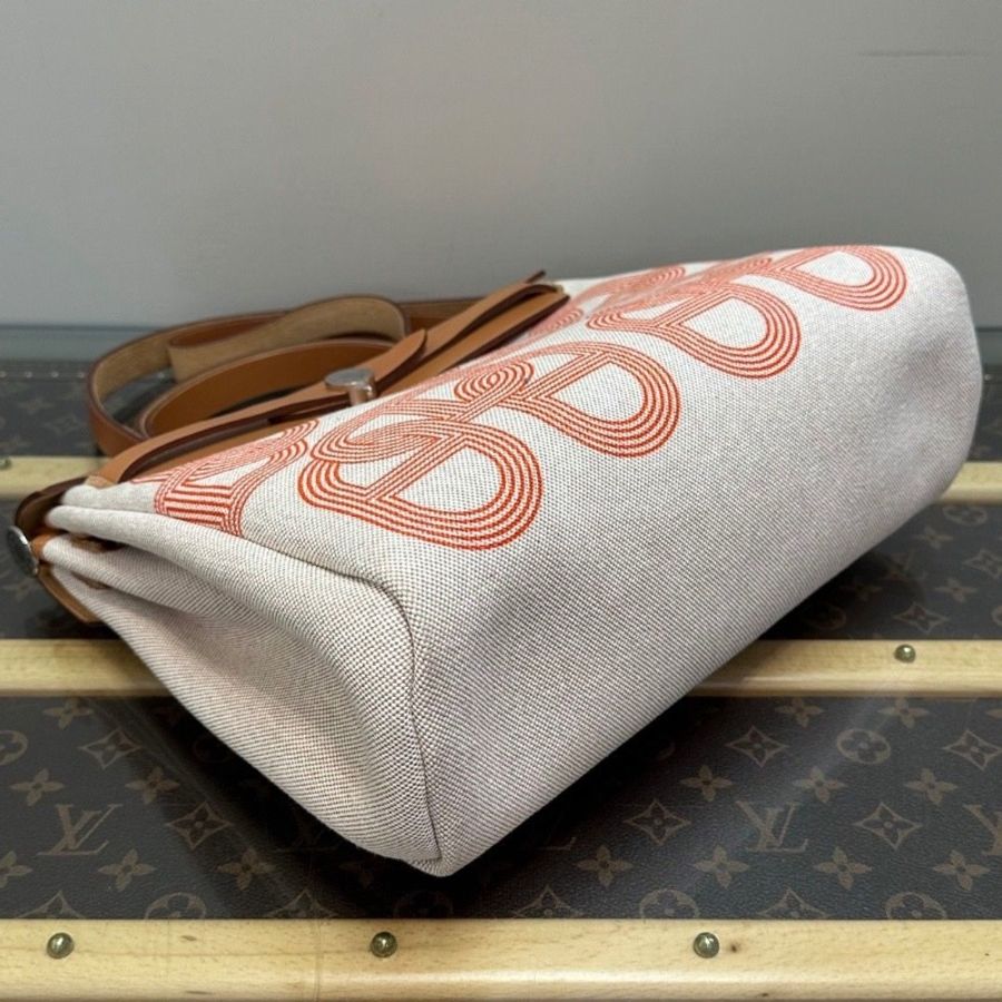 HERMES 帆布拼皮herbag31子母手提斜背包31*25*12 9新 配件大小塵袋 鎖鑰匙-2