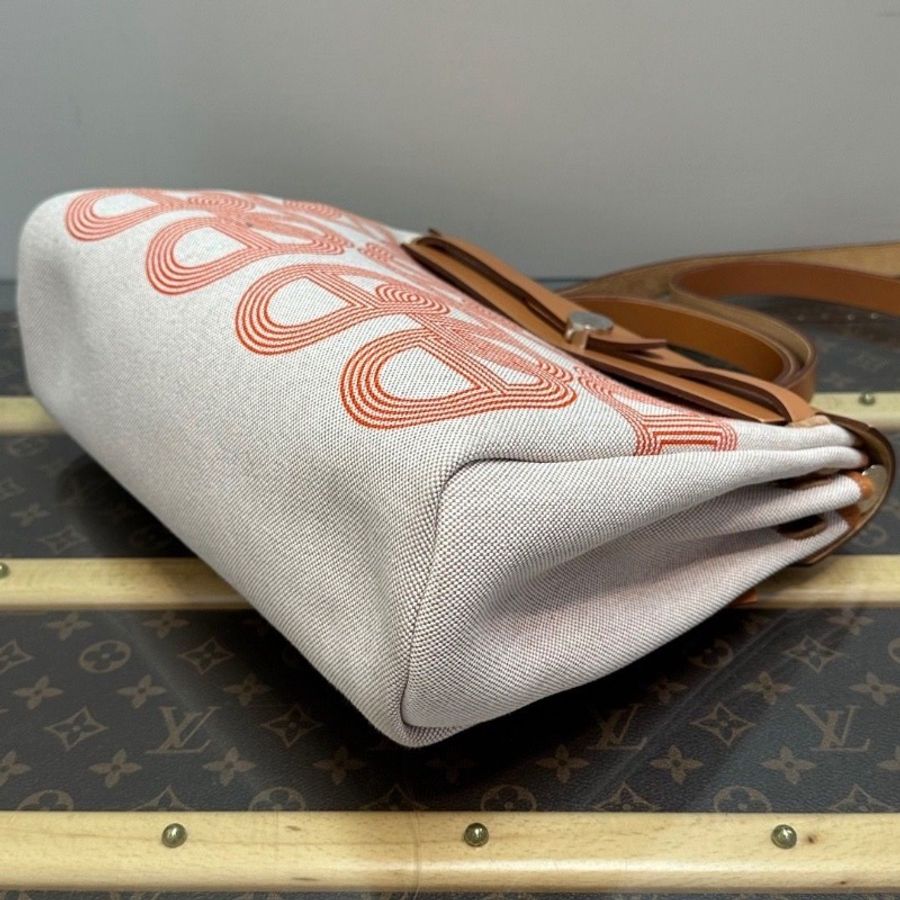 HERMES 帆布拼皮herbag31子母手提斜背包31*25*12 9新 配件大小塵袋 鎖鑰匙-4