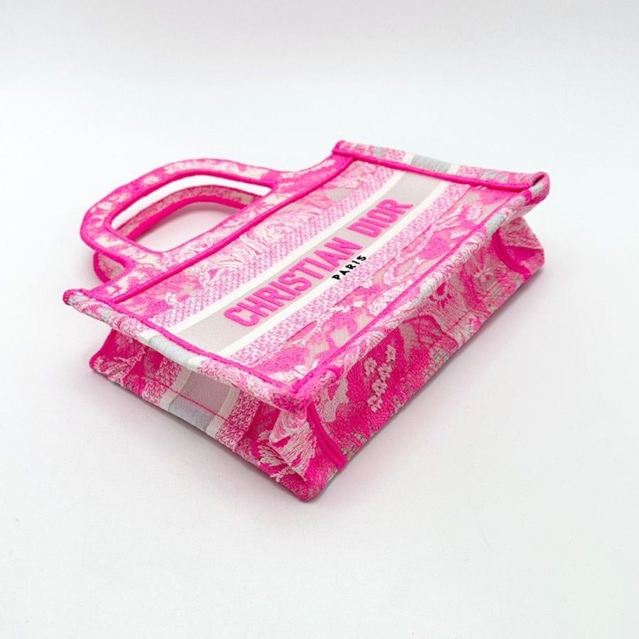 DIOR 粉色刺繡動物園鏤空Book Tote mini手提托特包 22.5*15*6 9新配件塵袋-6